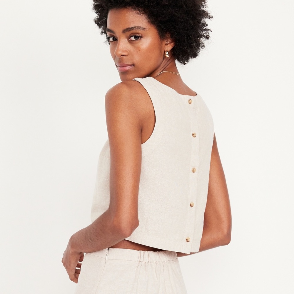 Linen High-neck Sleeveless Top